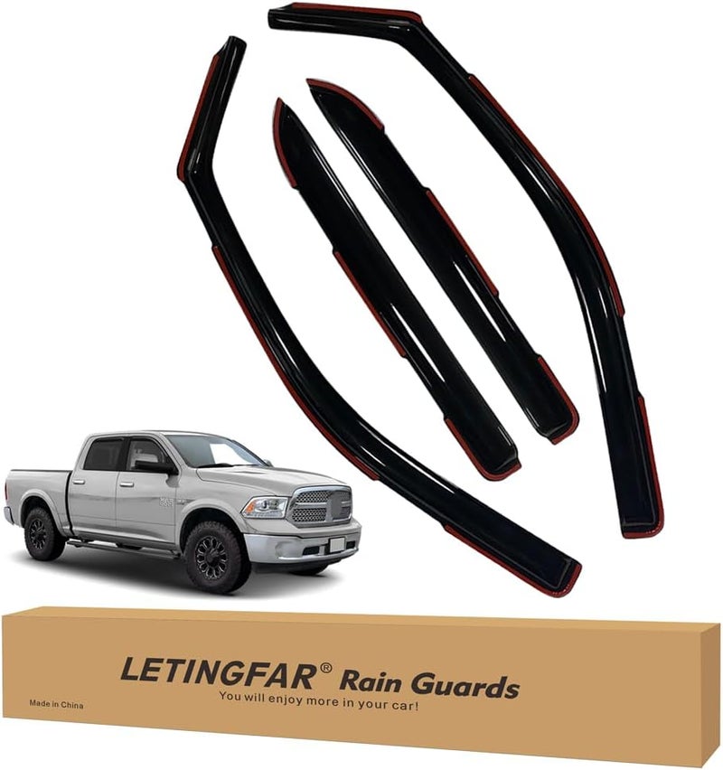 LETINGFAR حراس المطر داخل القناة لسيارة دودج رام 1500 2009-2018 كرو كاب، واقيات نوافذ جانبية، نظارات نوافذ لسيارة دودج رام 1500، لملحقات سيارة رام - Image 1